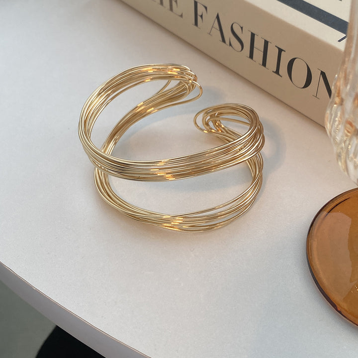 Geometric Line Open Cuff Bangle Bold Minimalist Luxury Statement Jewelry for Women