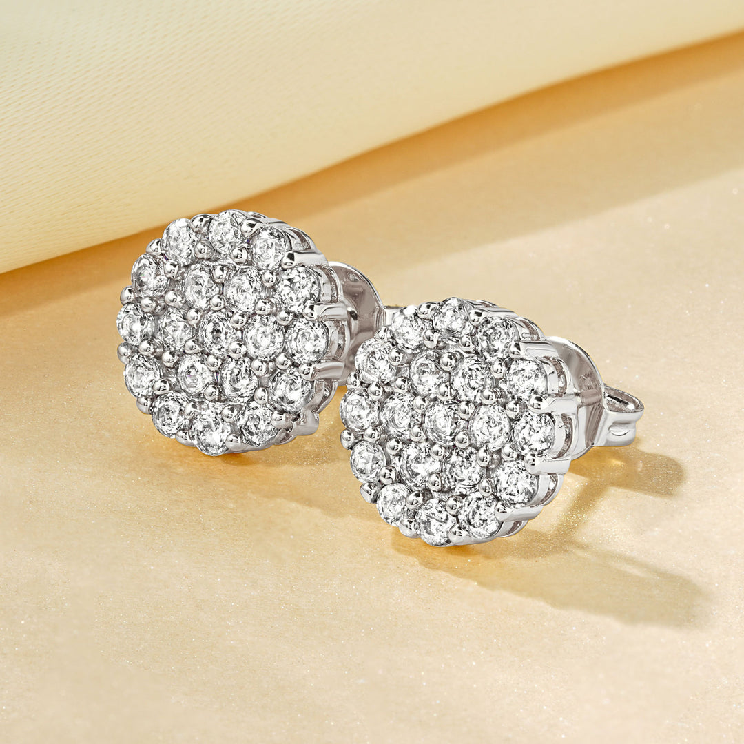 Post Luxury Jewelry Round Cluster Pave Diamond Stud Earrings