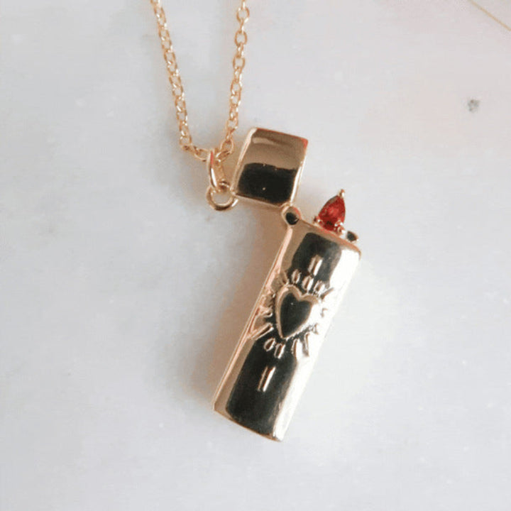 Lighter Shaped Pendant Necklace Sacred Heart Lighter Jewelry for Women