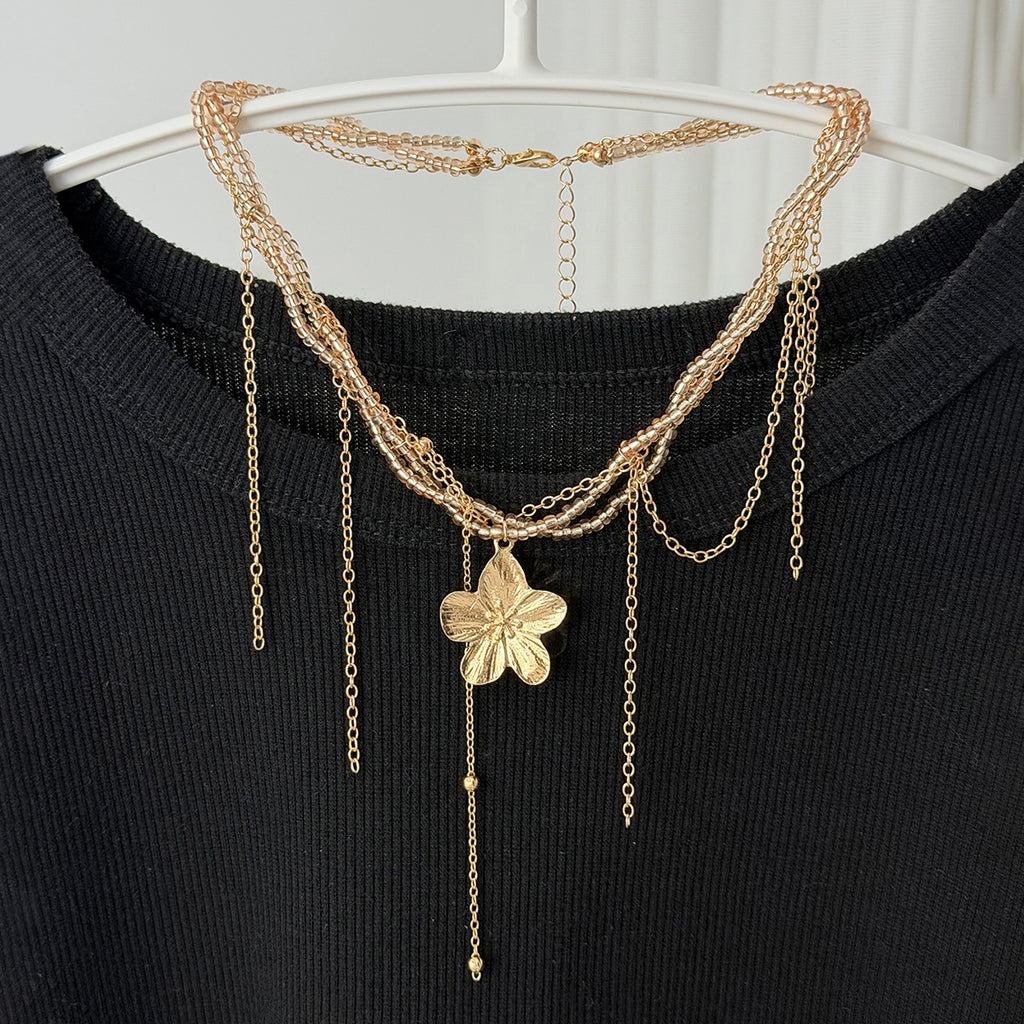 French Luxury Multi-Layer Tassel Flower Necklace