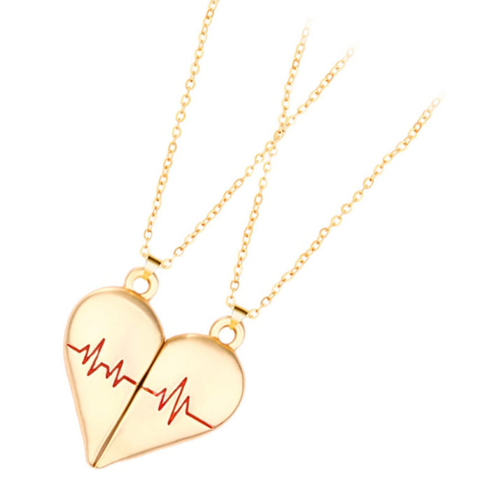 Heartbeat Split Heart Couple Necklaces, Magnetic Matching Pendant Set