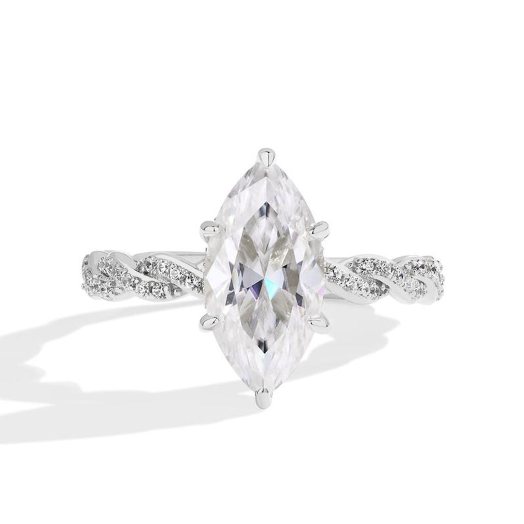Marquise Cut Diamond Engagement Ring Set Twisted Band &amp; Baguette Wedding Band for Women