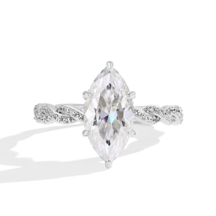 Marquise Cut Diamond Engagement Ring Set Twisted Band &amp; Baguette Wedding Band for Women