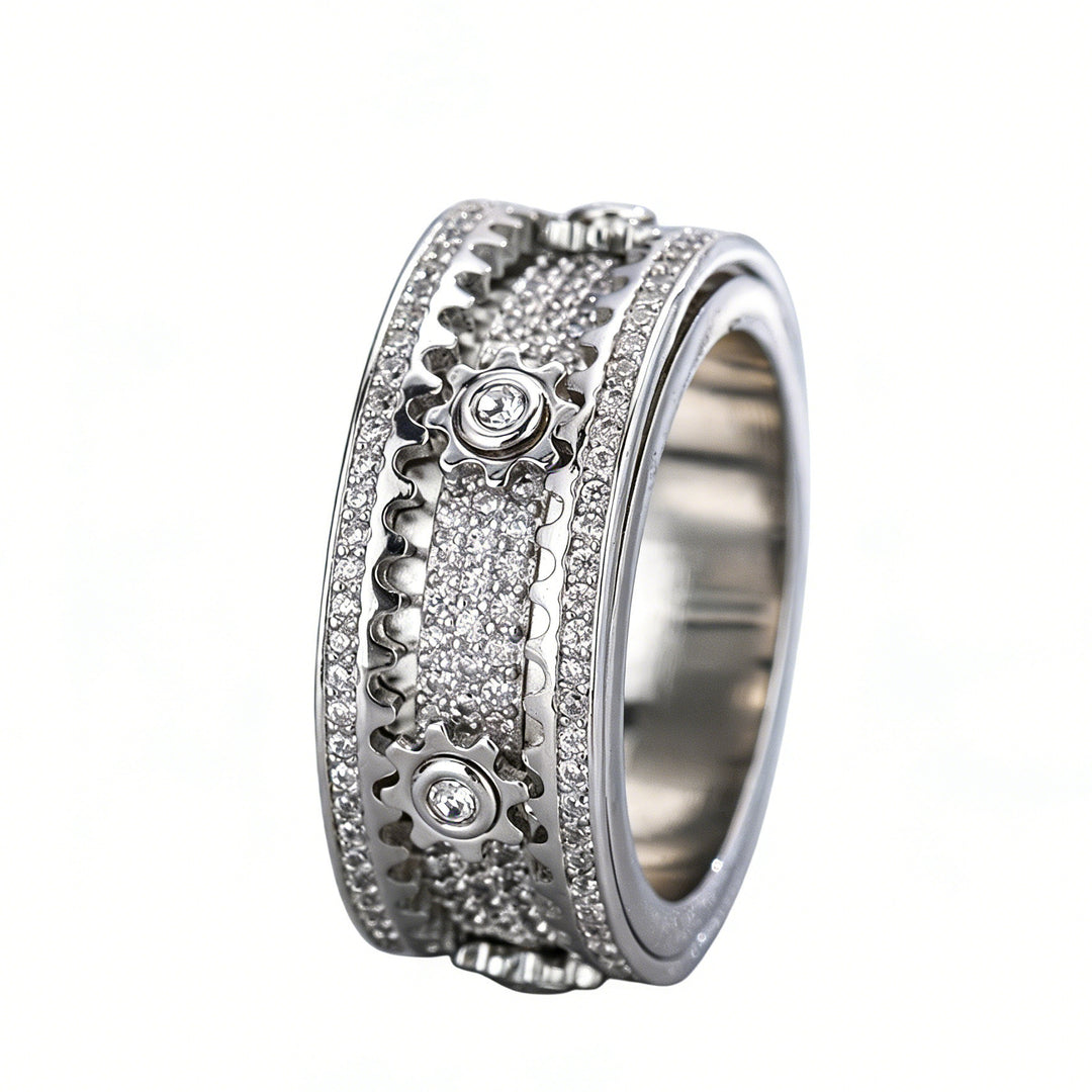 Rotatable Gear Diamond Ring Mechanical Fidget Anxiety Relief Band for Men Women