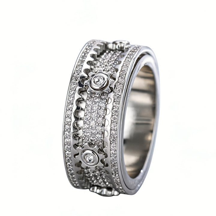 Rotatable Gear Diamond Ring Mechanical Fidget Anxiety Relief Band for Men Women