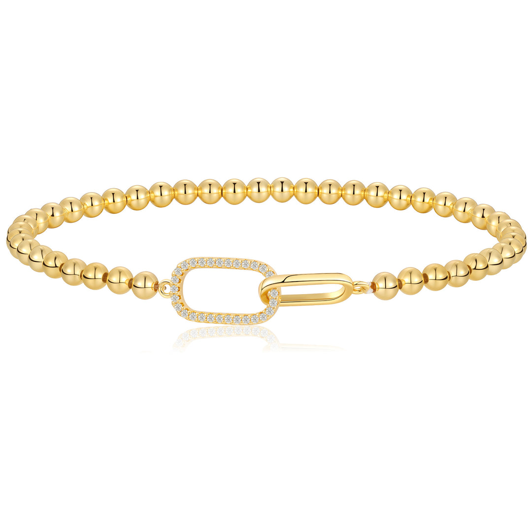 Minimalist Beaded Paperclip Bracelet & Necklace Set S925 Sterling Silver with Natural Diamonds