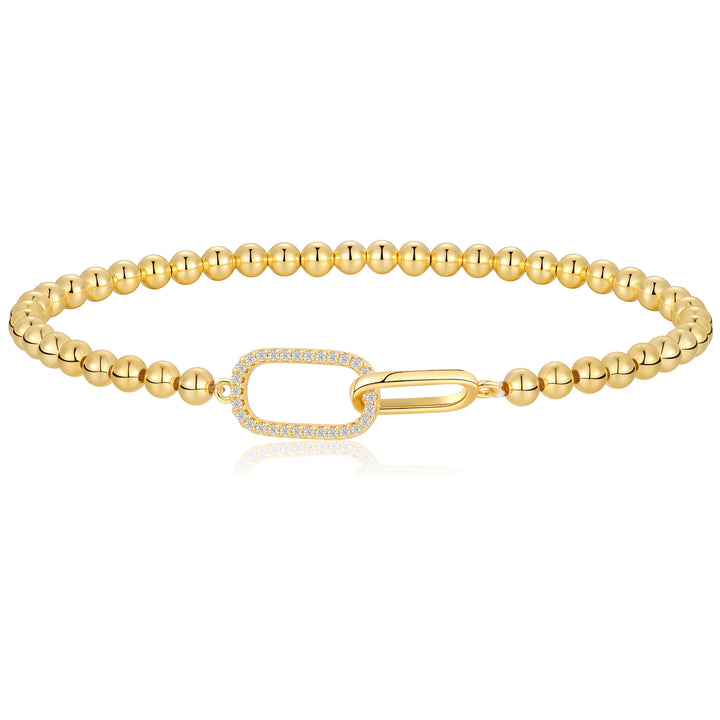 Minimalist Beaded Paperclip Bracelet & Necklace Set S925 Sterling Silver with Natural Diamonds