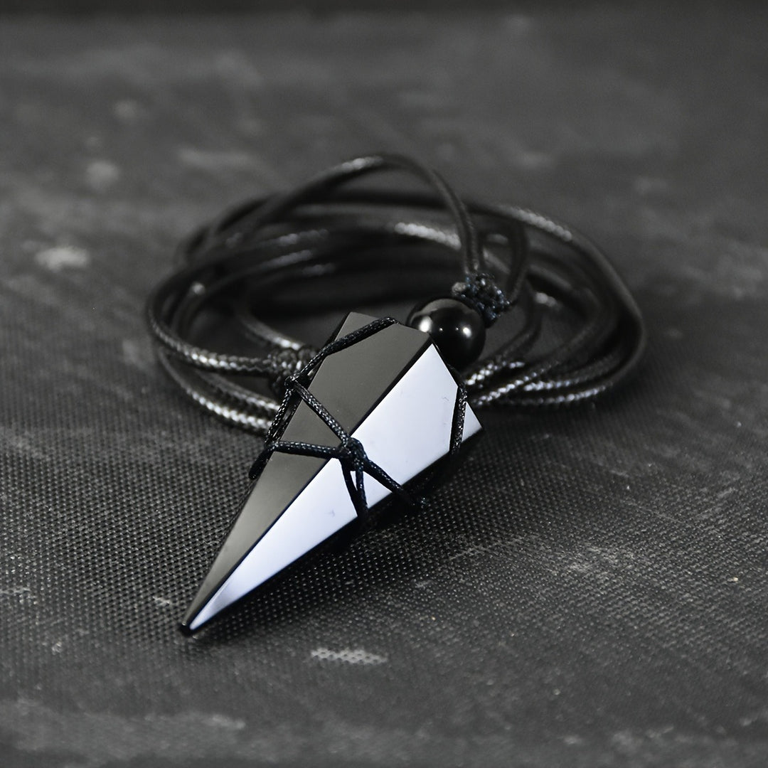 Obsidian Pendulum Pendant Necklace Black Crystal Protection Jewelry with Adjustable Cord
