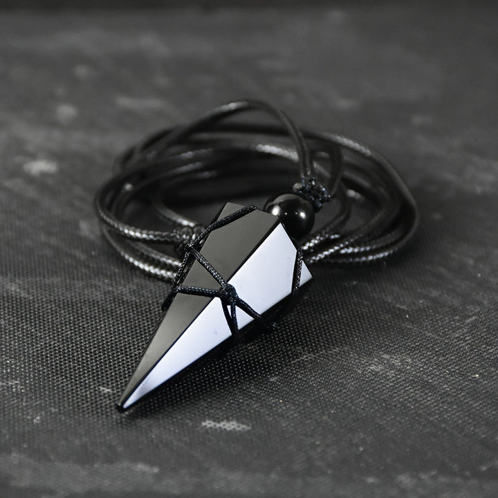 Obsidian Pendulum Pendant Necklace Black Crystal Protection Jewelry with Adjustable Cord