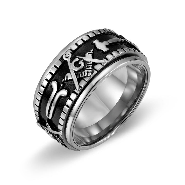 Vintage Freemason Rotatable Spinner Ring, Titanium Steel