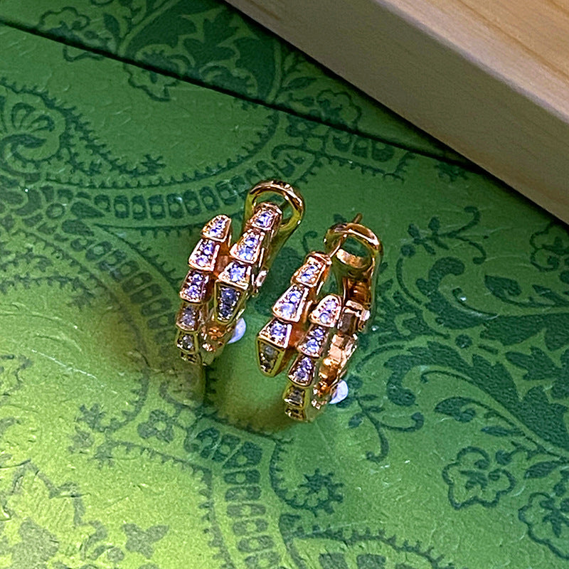Luxury Gold Snake Bone Hoop Earrings Non-Fade Titanium Steel Ear Cuffs Unisex Jewelry