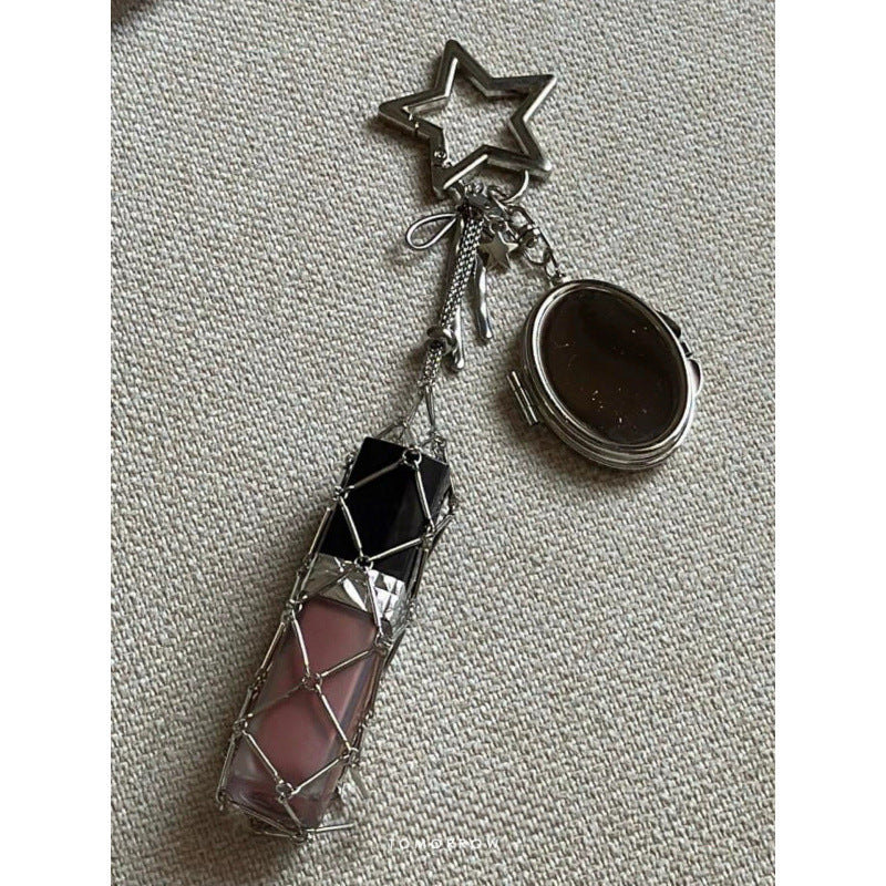 Lipstick Holder Keychain with Mini Mirror Heart Star Bag Charm