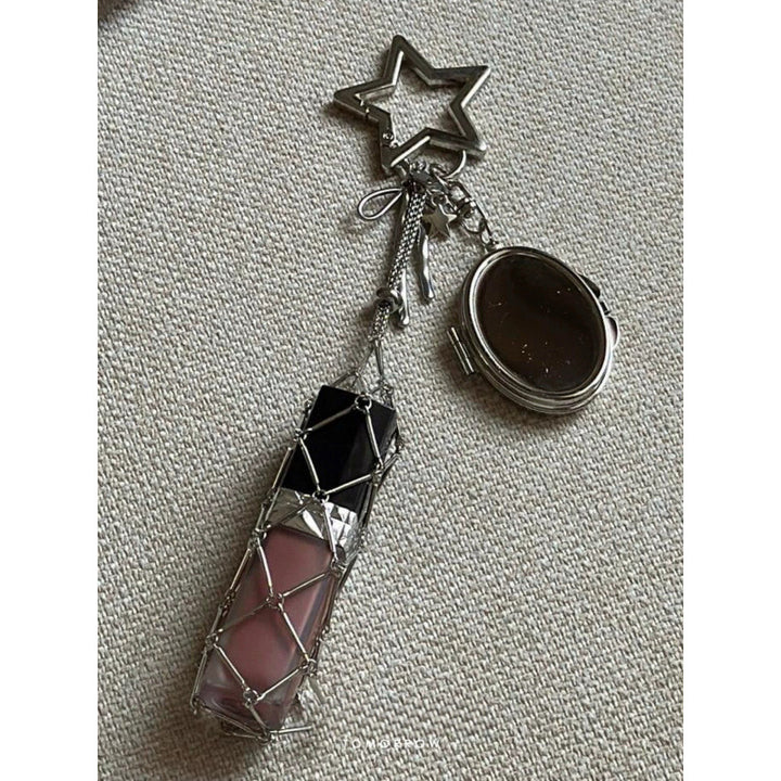 Lipstick Holder Keychain with Mini Mirror Heart Star Bag Charm