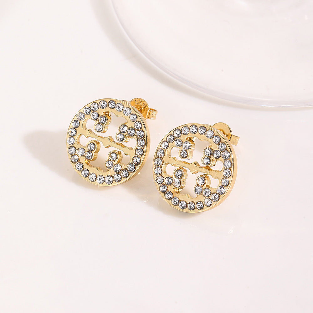 S925 Sterling Silver Hollow Circular Diamond Stud Earrings