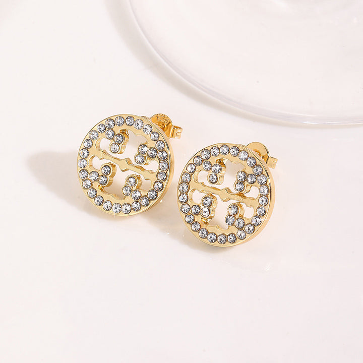 S925 Sterling Silver Hollow Circular Diamond Stud Earrings