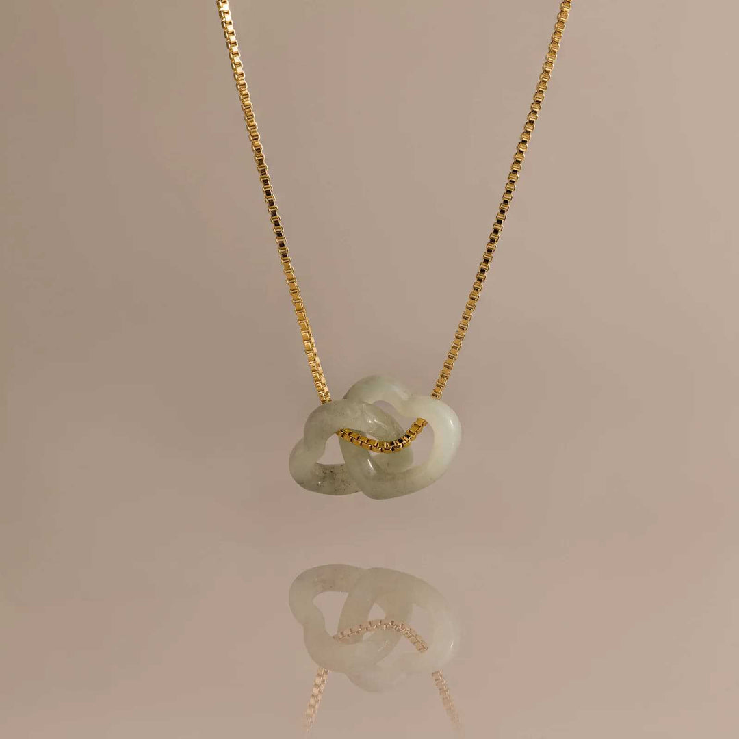 Natural Jade Interlocking Heart Necklace Minimalist Gemstone Pendant Necklace
