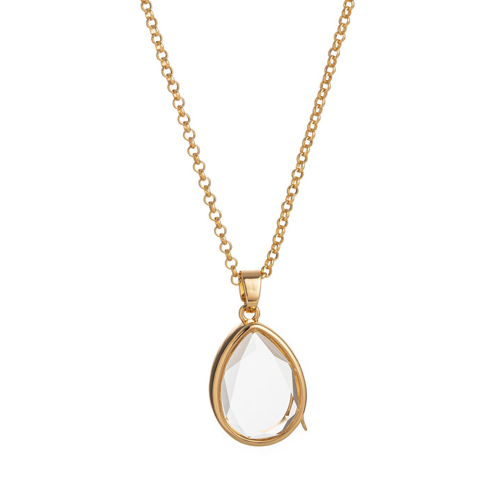 Teardrop Locket Necklace with Interchangeable Charms Customizable Gold Crystal Pendant for Women