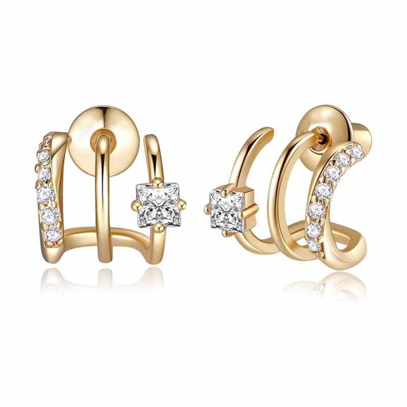 Triple Hoop Ear Cuff Earrings Sterling Silver Post
