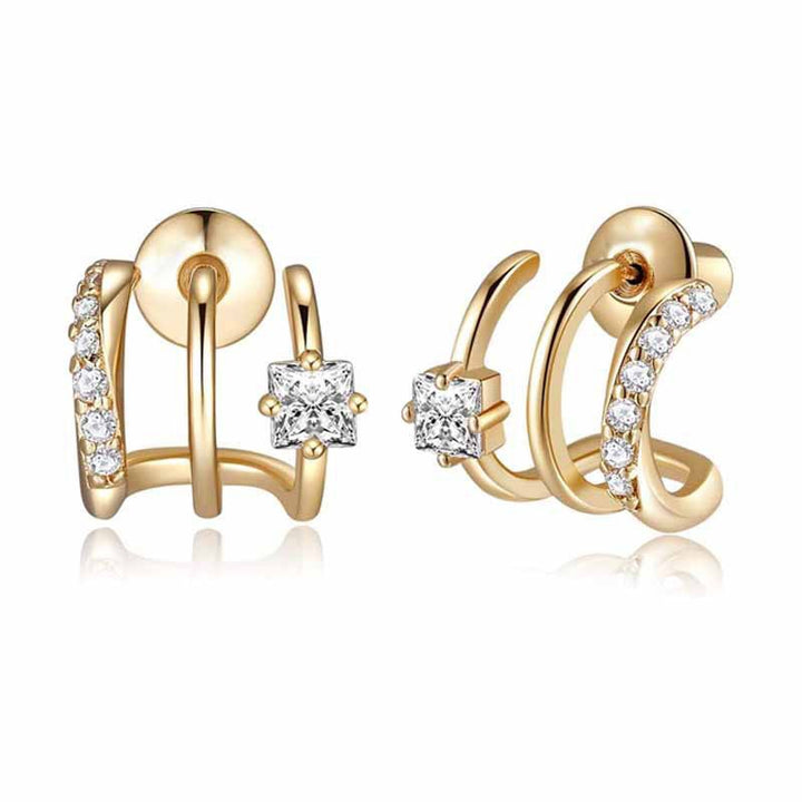 Triple Hoop Ear Cuff Earrings Sterling Silver Post