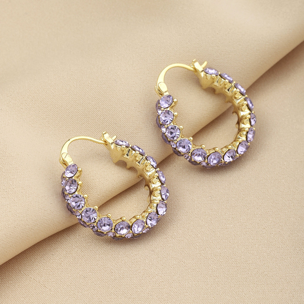 Vintage Gold Hoop Earrings with Purple Crystals