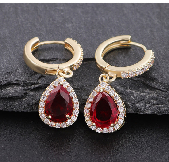 Teardrop Gemstone Huggie Earrings (14K Gold Plated, Sterling Silver Post)