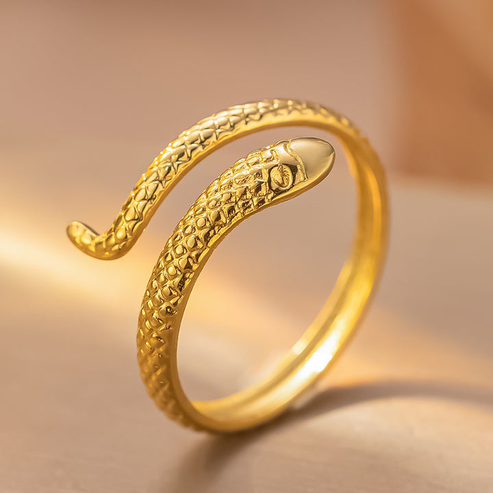 Snake Shaped Adjustable Ring Textured Serpent Wrap Ring for Men Women