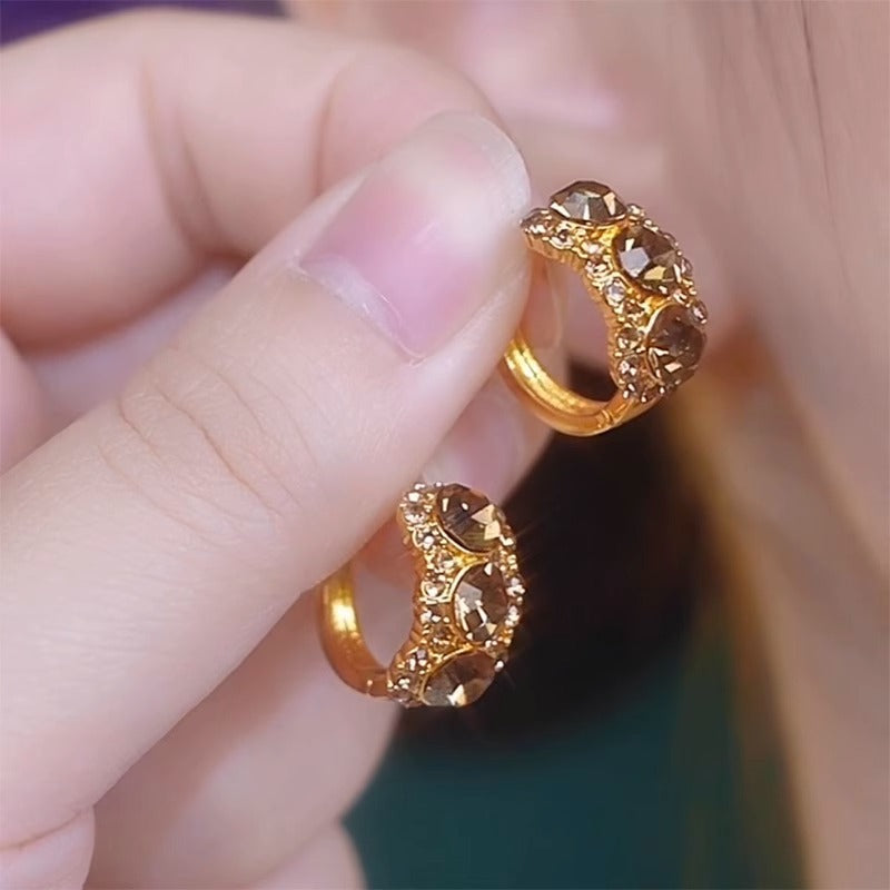 Vintage Luxury Style Champagne Diamond Hoop Earrings Sterling Silver Ear Post