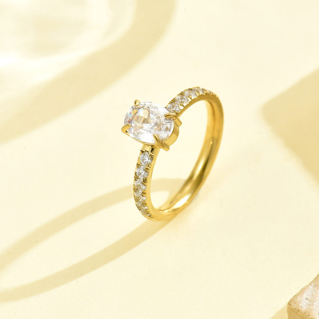 Oval Cut Pavé Band Solitaire Ring Classic Engagement Ring