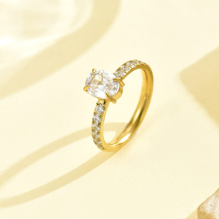 Oval Cut Pavé Band Solitaire Ring Classic Engagement Ring