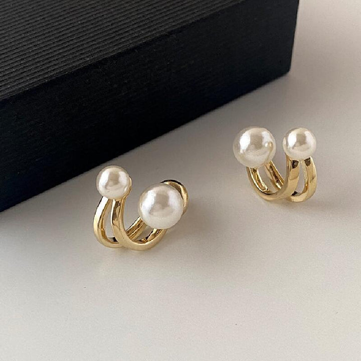 Dual Pearl Curved Stud Earrings Sterling Silver