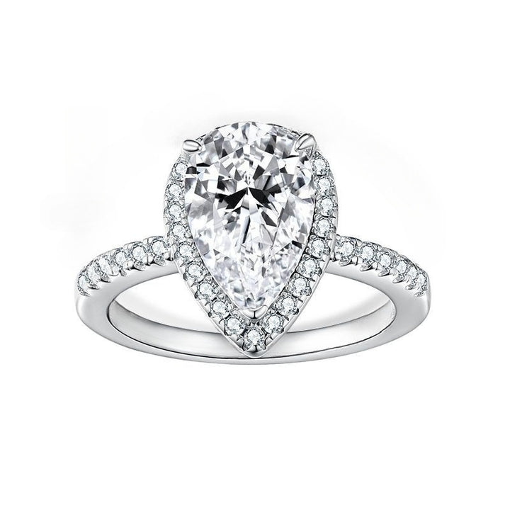 Pear Cut Halo Diamond Ring with 925 Sterling Silver