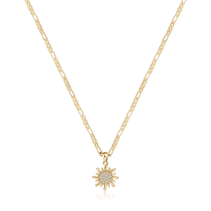 Minimalist Natural Diamond Sun Pendant Necklace S925 Sterling Silver Figaro Chain Fine Jewelry