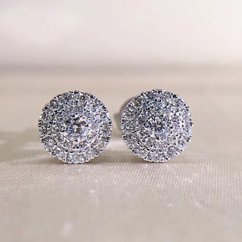 Minimalist Paved Round Crystal Stud Earrings S925 Sterling Silver