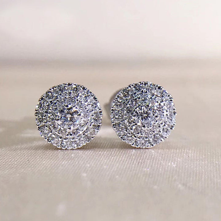 Minimalist Paved Round Crystal Stud Earrings S925 Sterling Silver