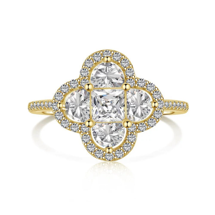Clover Cluster Diamond Ring with 925 Sterling Silver