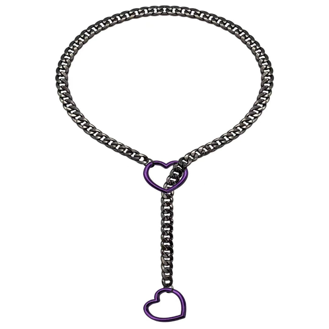 Double Heart Lariat Choker Necklace Cuban Chain Y-Shaped Jewelry for Women