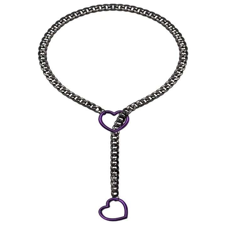 Double Heart Lariat Choker Necklace Cuban Chain Y-Shaped Jewelry for Women