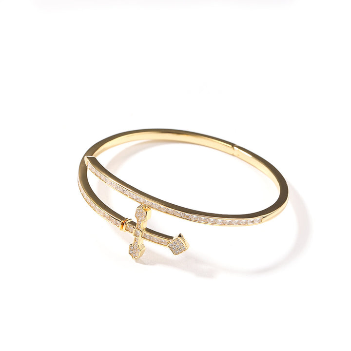 Minimalist Cross Cubic Diamond Open Bangle Bracelet