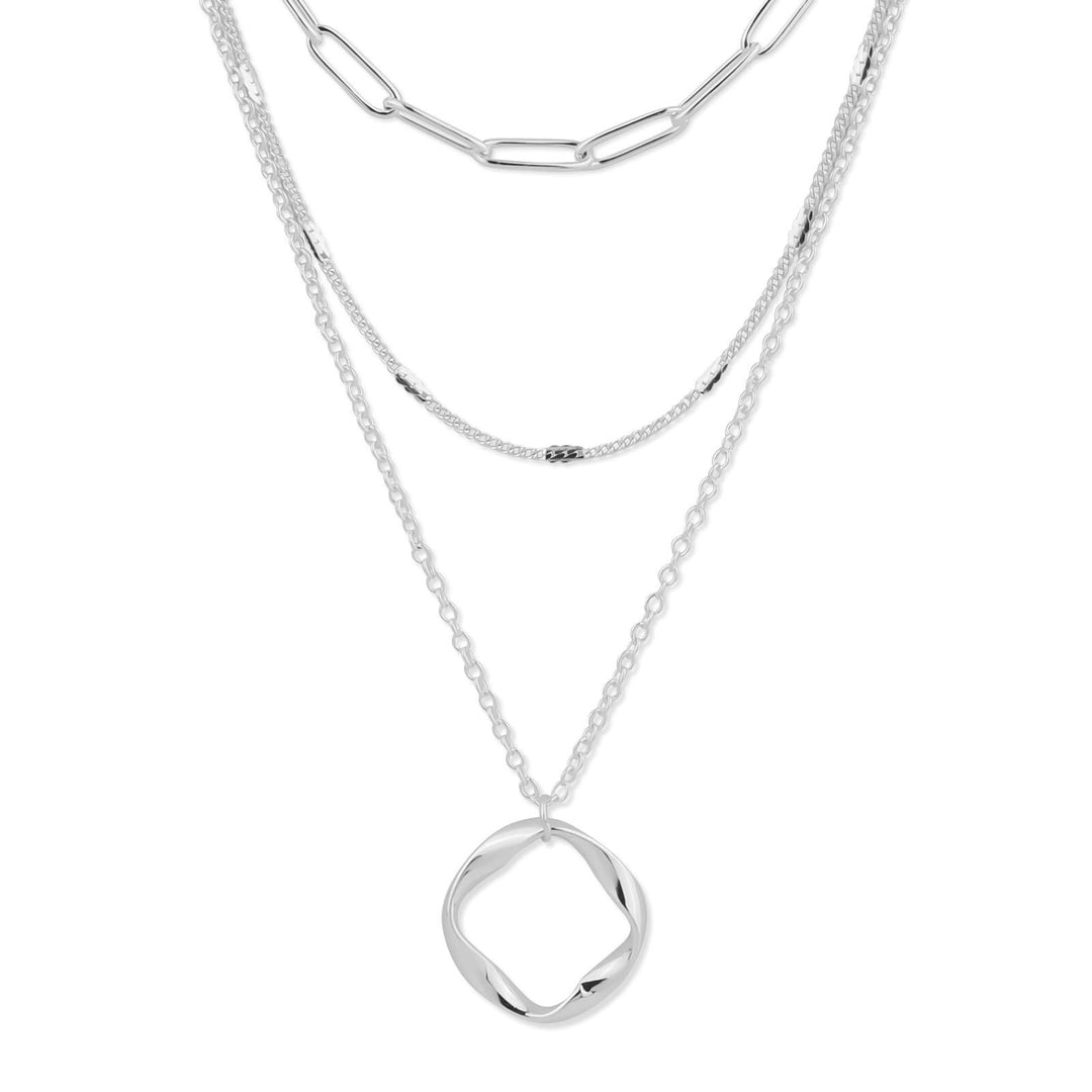 Layered Twist Circle Pendant Necklace Minimalist Stackable Chain Set