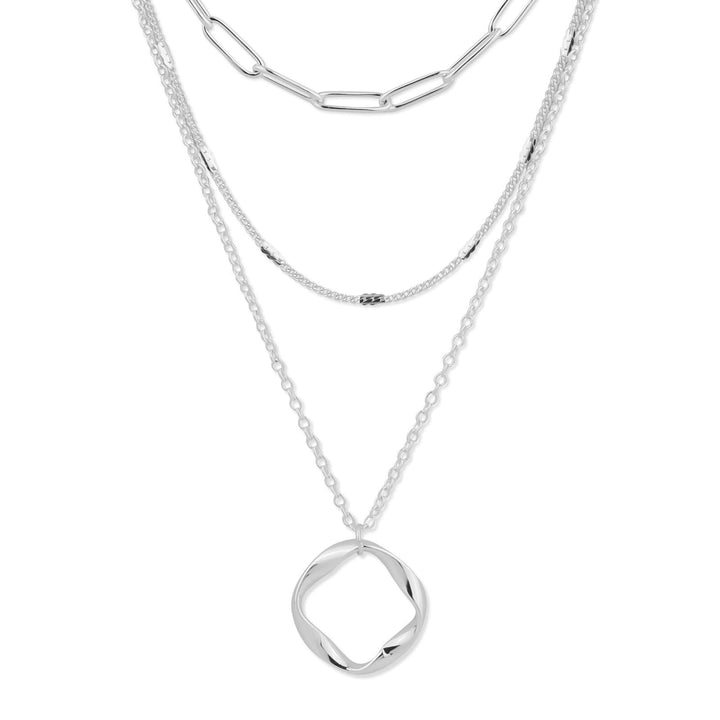 Layered Twist Circle Pendant Necklace Minimalist Stackable Chain Set
