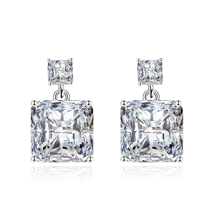 Two-Tone Square Cut Diamond Drop Earrings with 925 Sterling Silver