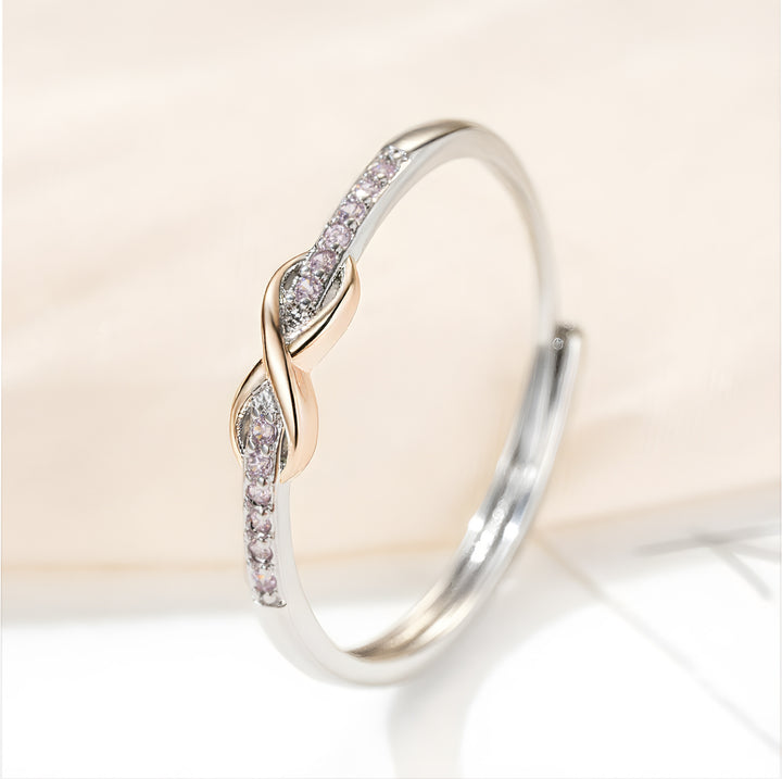 Twisted Knot Diamond Ring, Two-Tone Sterling Silver Adjustable Ring for Women