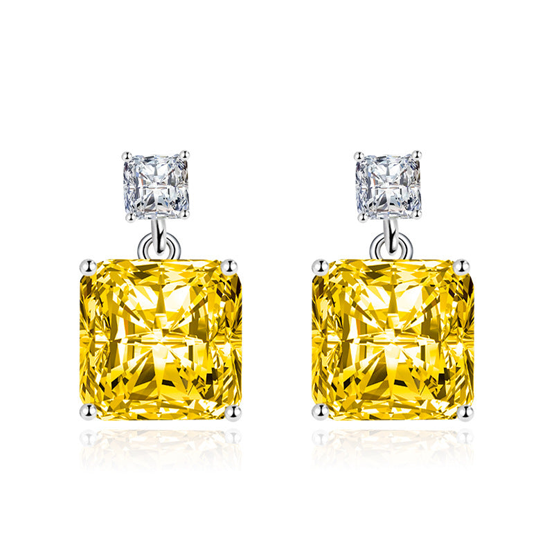Two-Tone Square Cut Diamond Drop Earrings with 925 Sterling Silver