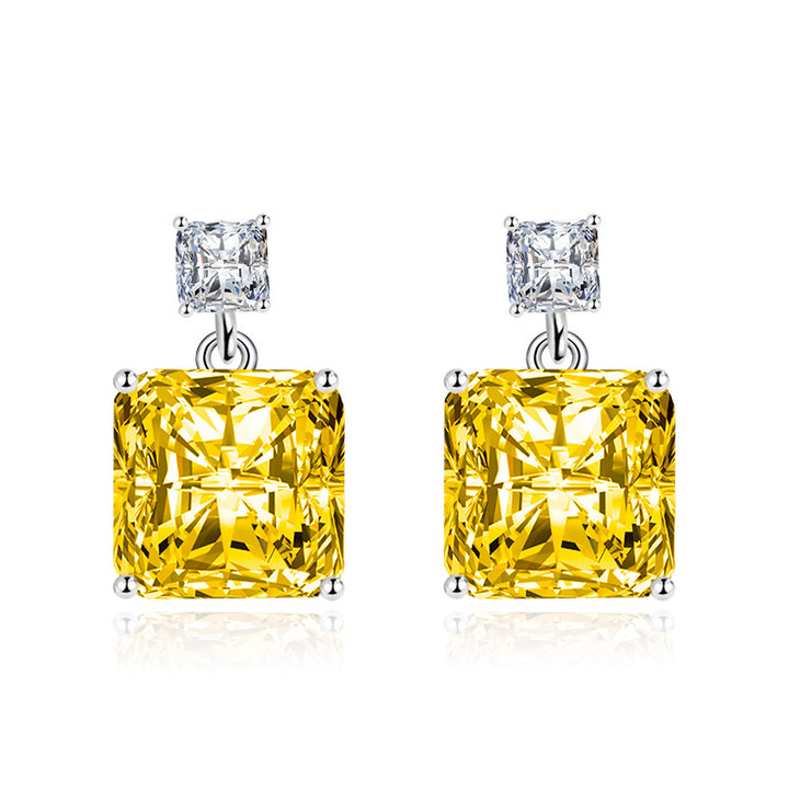 Two-Tone Square Cut Diamond Drop Earrings with 925 Sterling Silver