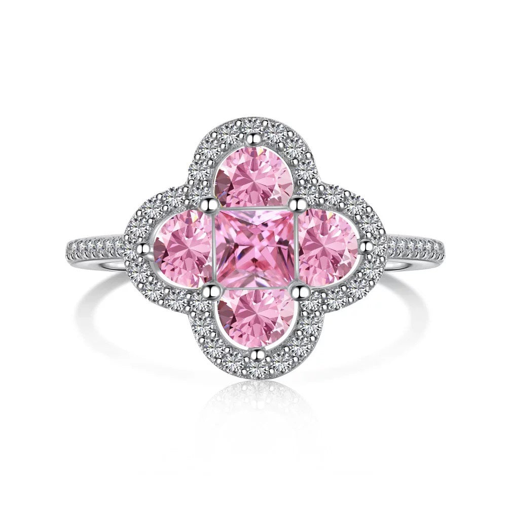 Clover Cluster Diamond Ring with 925 Sterling Silver
