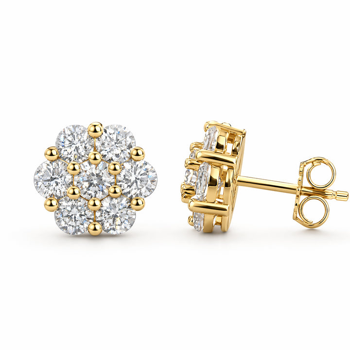 Sparkling Cluster Diamond Stud Earrings with 925 Sterling Silver