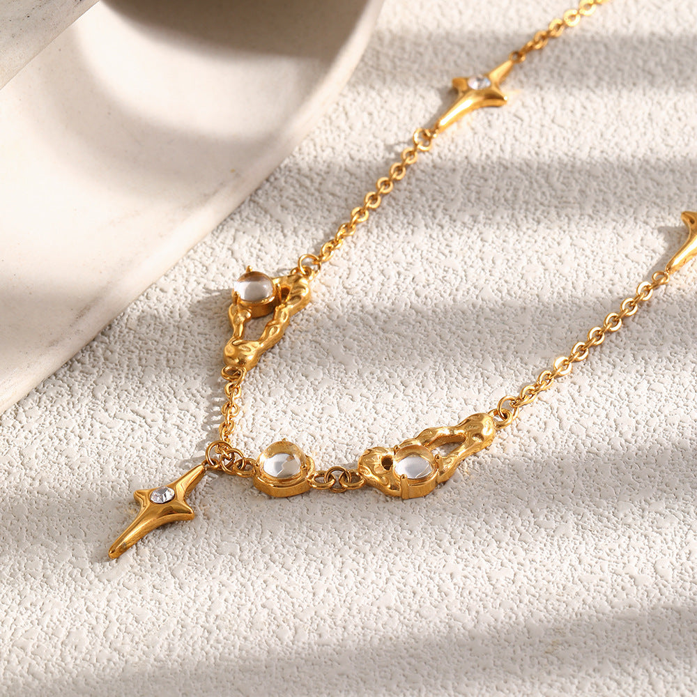 Diamond-Studded Star Pendant Clavicle Chain