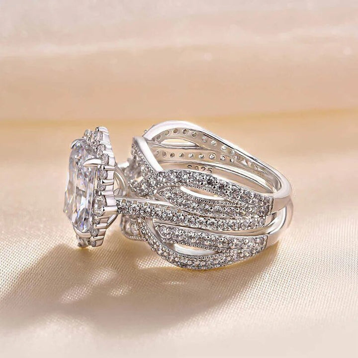 S925 Sterling Silver Radiant Cut Diamond Two Piece Bridal Ring Set For Women
