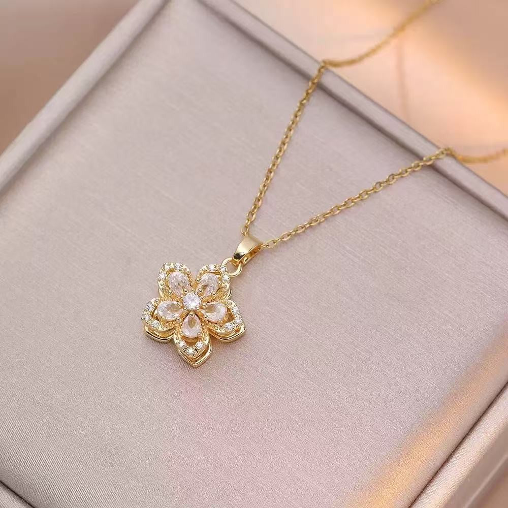Rotatable Flower Necklace Earrings Ring Jewelry Set For Women