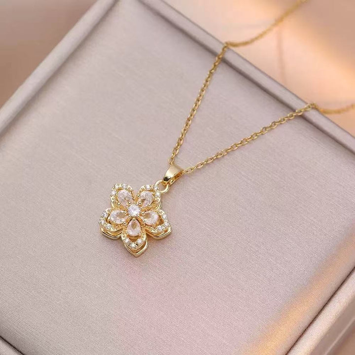 Rotatable Flower Necklace Earrings Ring Jewelry Set For Women